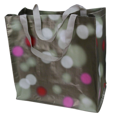 Waterpaint Dots PP Woven Reusable Carrier Bags Big Capacity , Nylon Tape Handle
