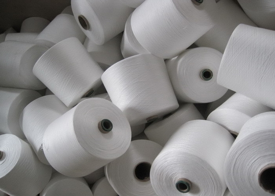 100% Raw White Polyester Ring Spun Yarn For Common Fabric Sewing