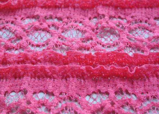 Pink Crocheted Lace Fabric Stretch Shrink-Resistant 92% Nylon 8% Spandex CY-LW0220