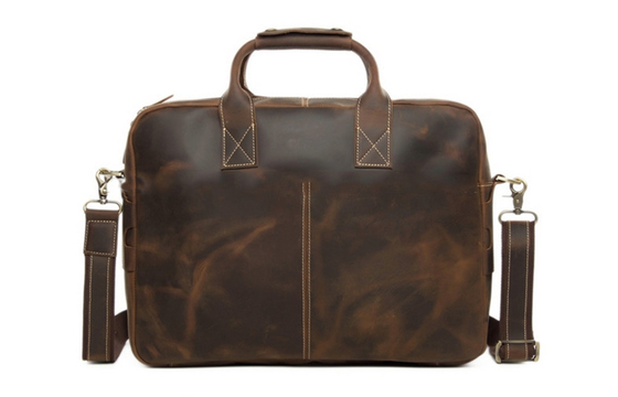 Male Dark Brown Long Strap Shoulder Leather Computer Bag For Business Travel