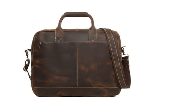 Male Dark Brown Long Strap Shoulder Leather Computer Bag For Business Travel