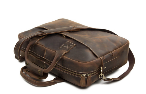 Male Dark Brown Long Strap Shoulder Leather Computer Bag For Business Travel