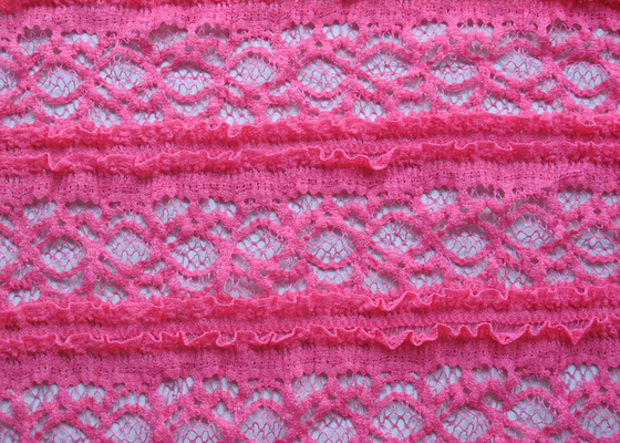 Pink Crocheted Lace Fabric Stretch Shrink-Resistant 92% Nylon 8% Spandex CY-LW0220